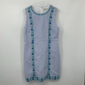 Vineyard Vines Pop stretch shift dress blue white stripe embroidery floral 10